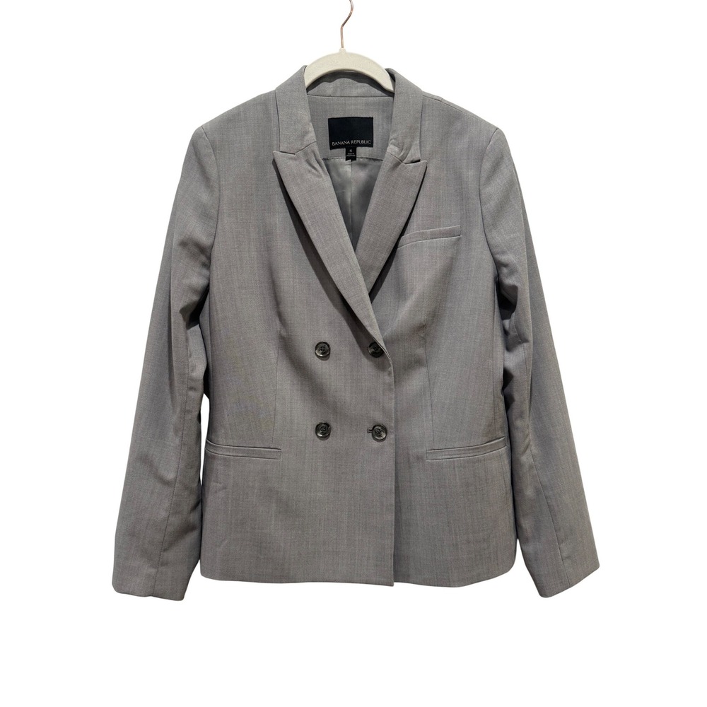 Banana Republic‎ Blazer Women 6 Gray Double Breasted Wool Blend Suit Academia
